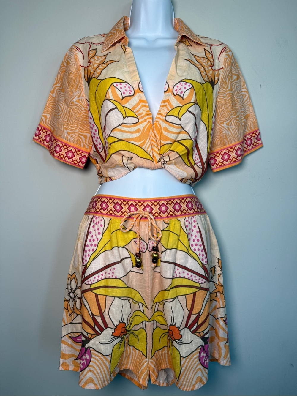 RIVER ISLAND | Tropical Cotton Beach Set Resortwear Vacation Boho Floral S/M